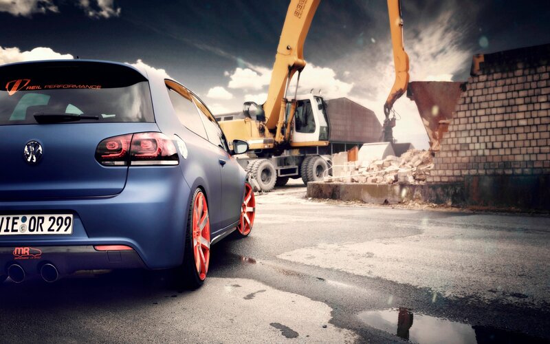 Blue Car on Construction Site