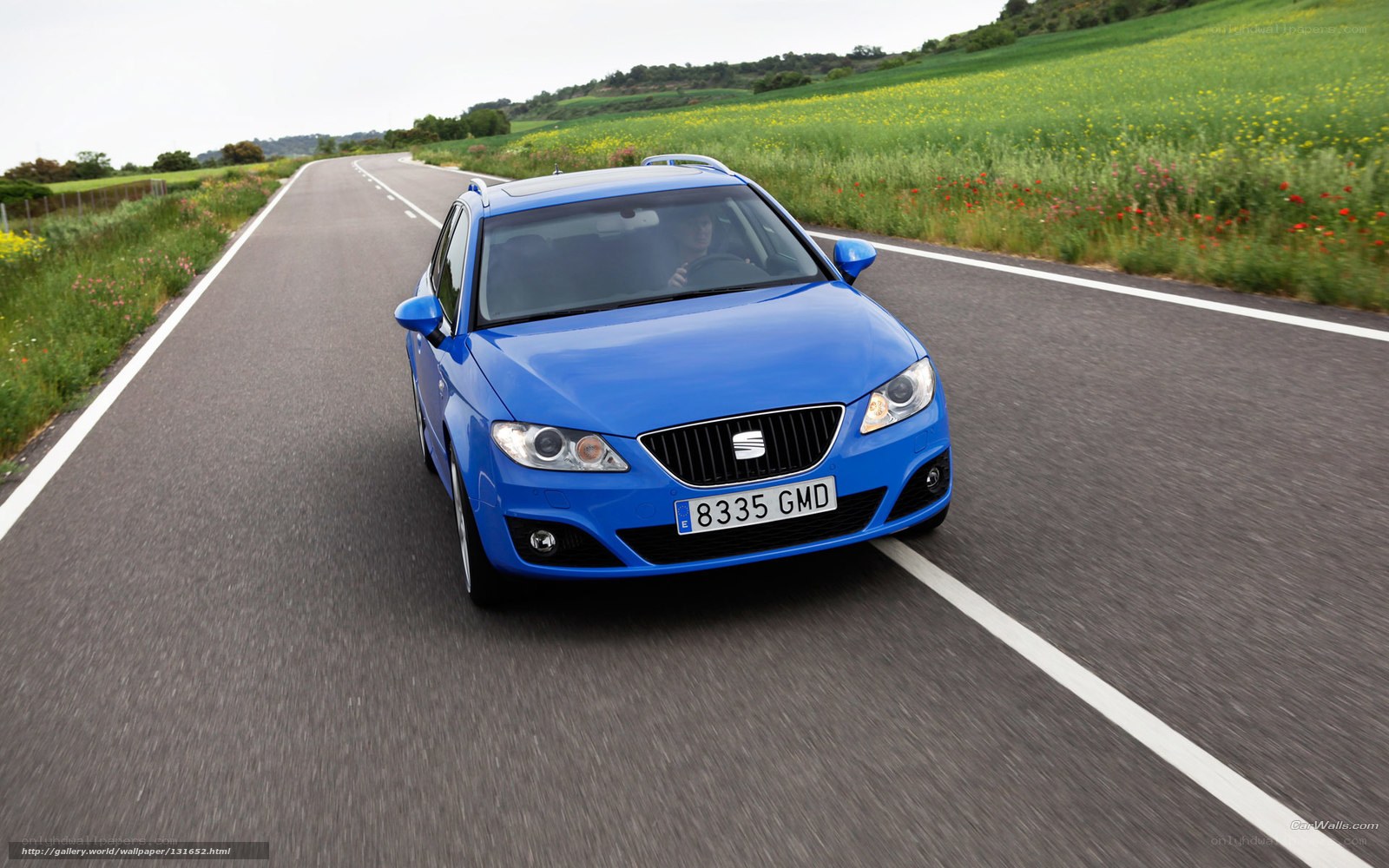 blue car on country road