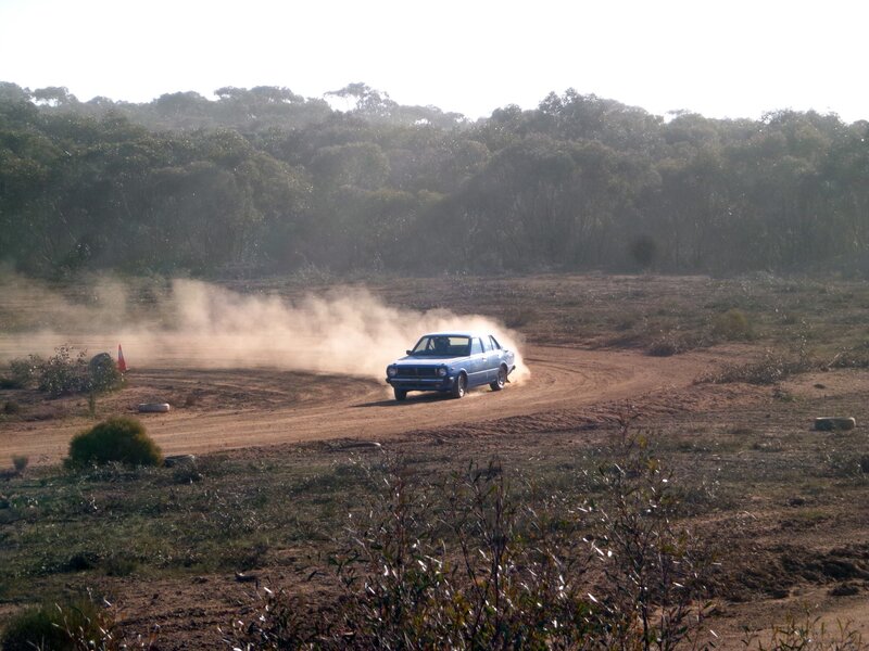 Blue Car on Dirt Track