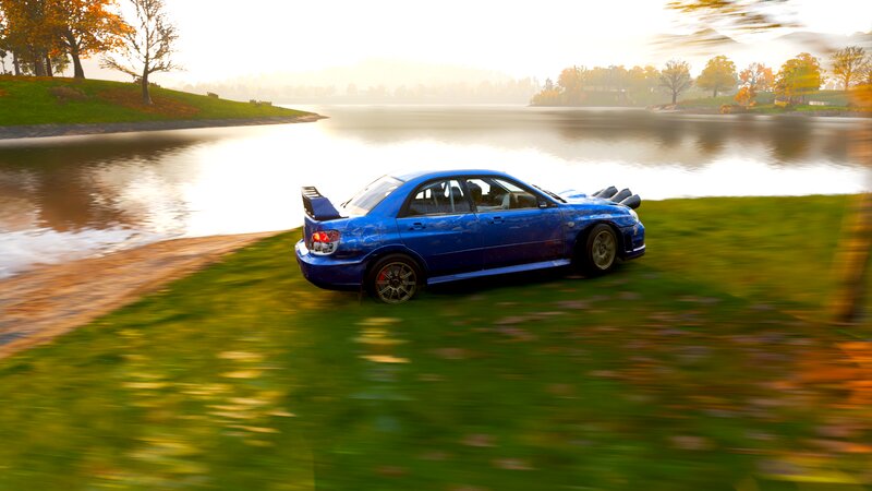 Blue Car on Grass — Serene