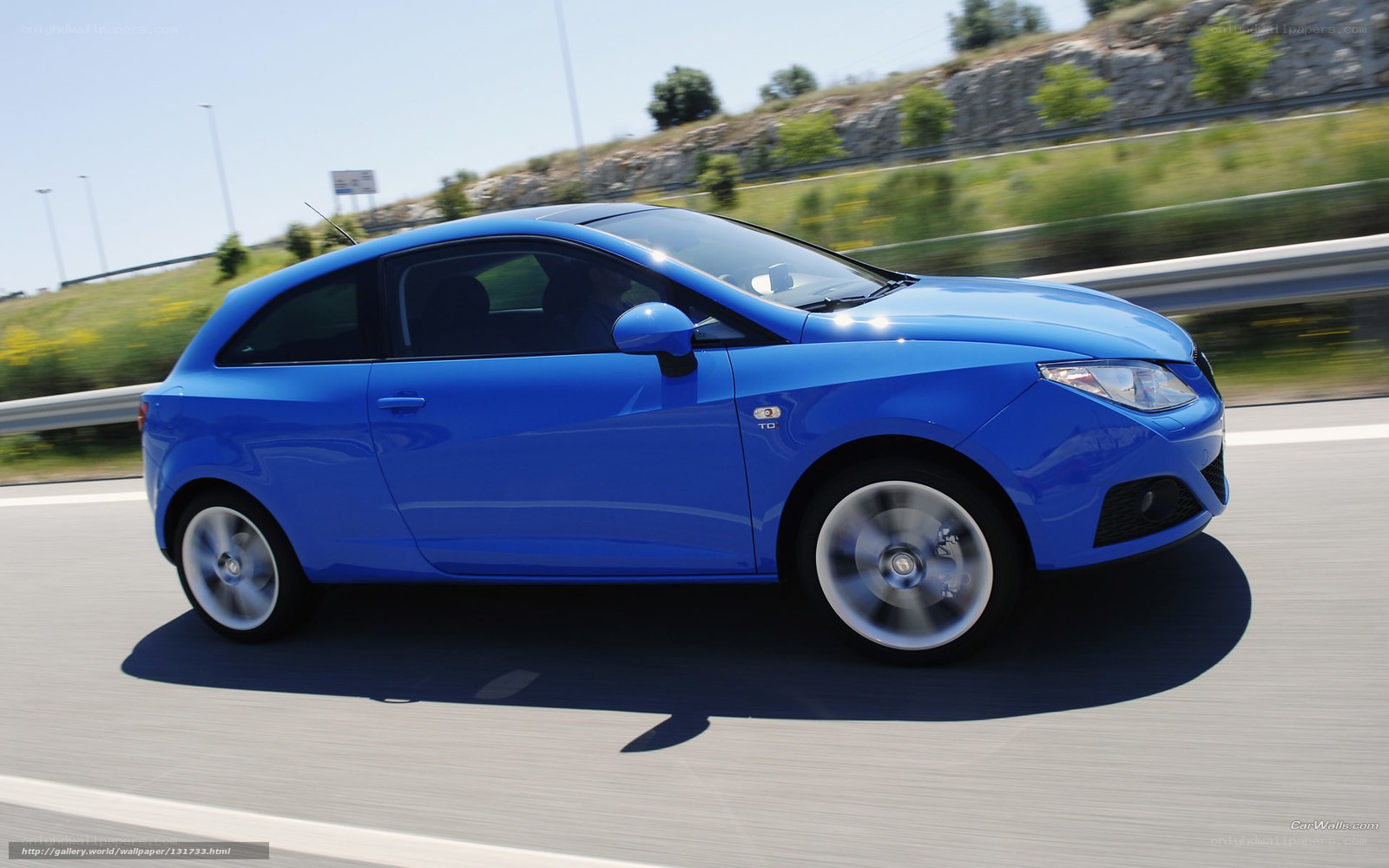 blue car on highway