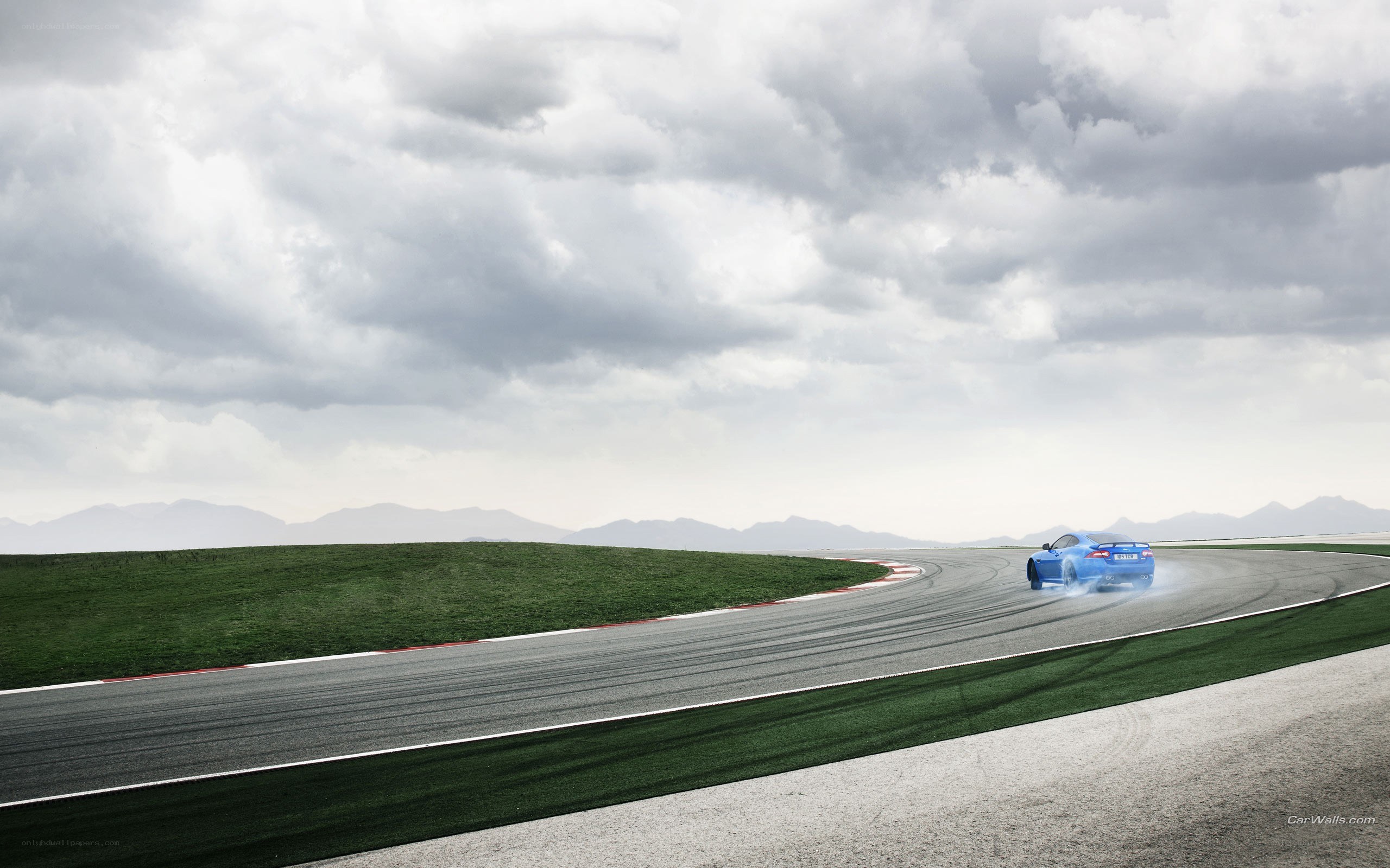 Blue car on racetrack