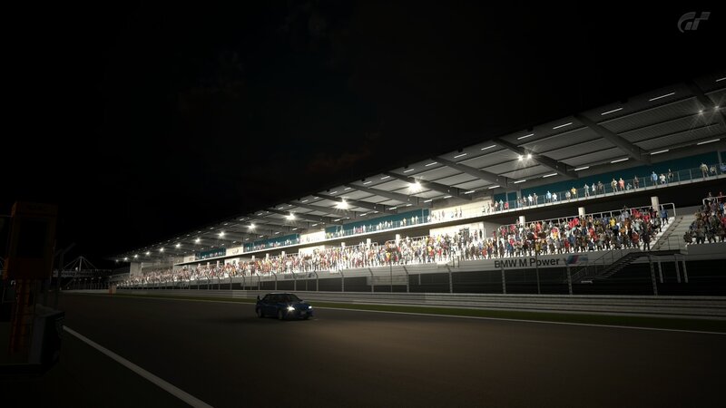 Blue Car on Racetrack — Black, Dramatic