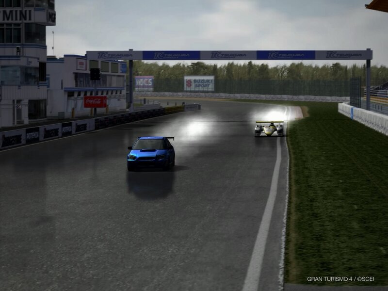Blue Car on Racetrack — Gray