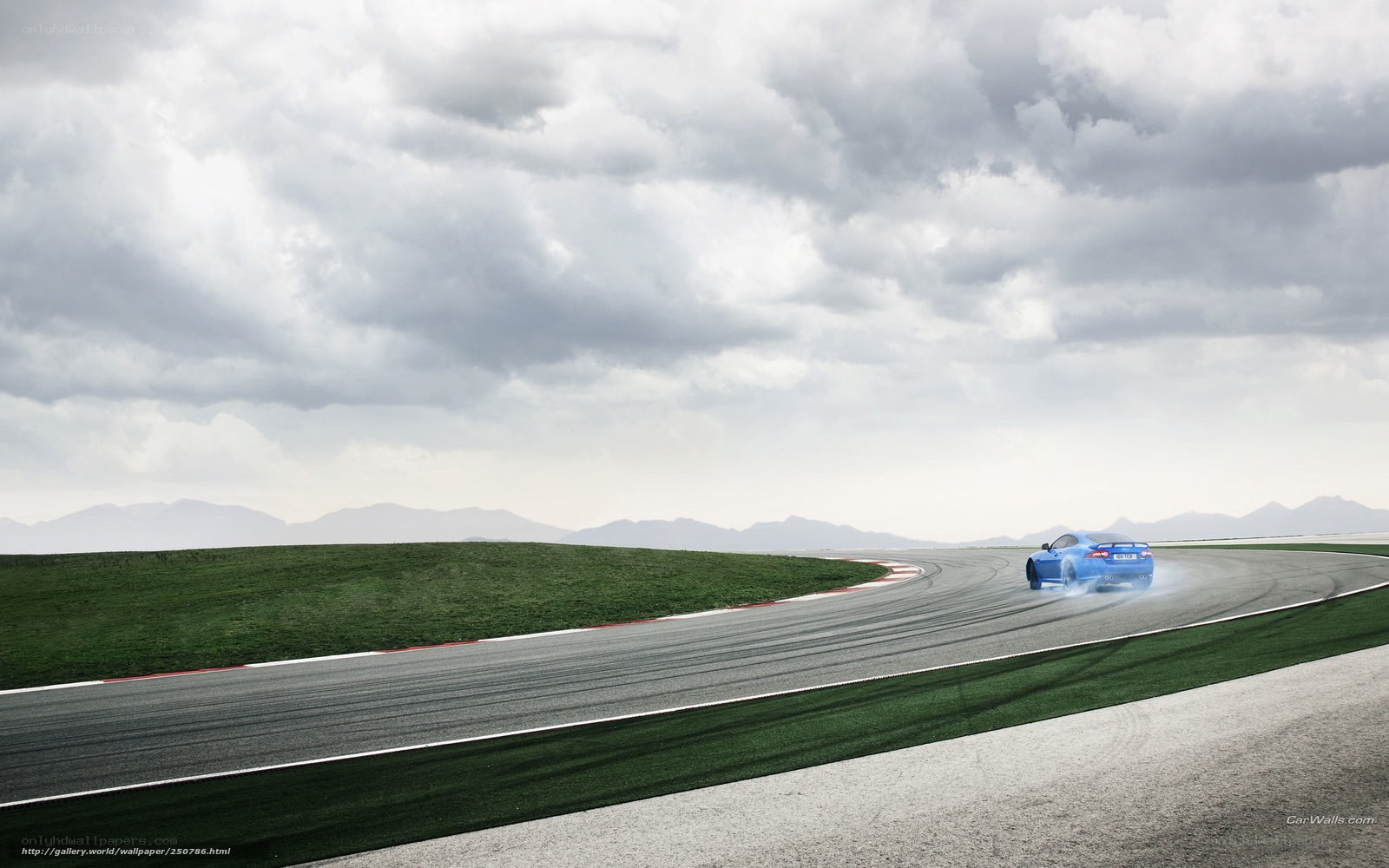 Blue car on racetrack