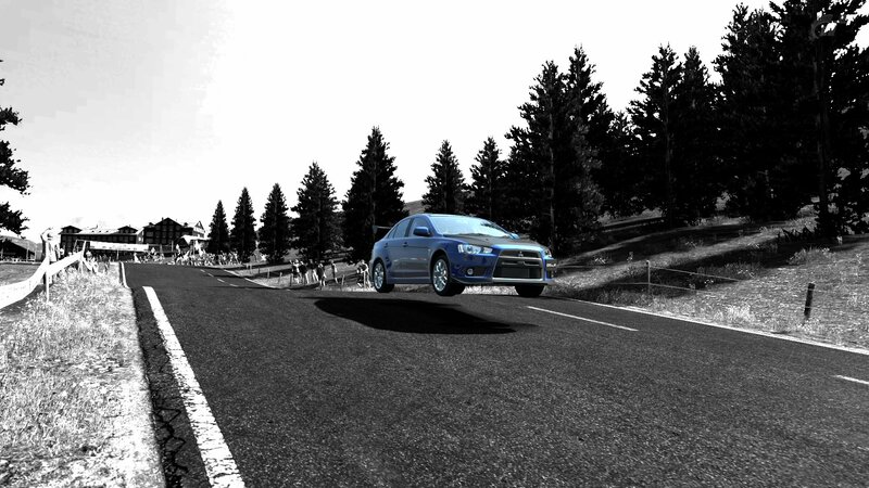 Blue Car on Road — Black