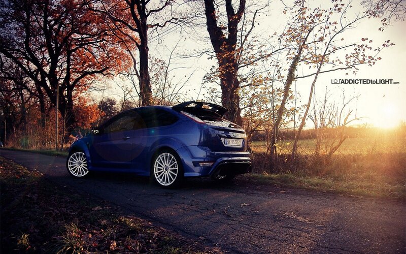 Blue Car on Road — Dramatic, Sunset