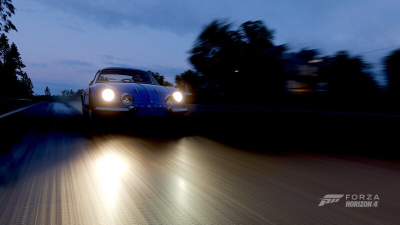 Blue Car on Road — Dynamic, Night