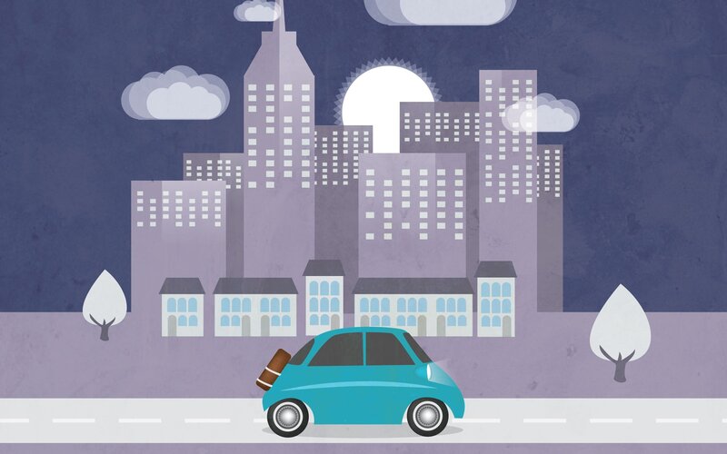 Blue Car on Road — Purple