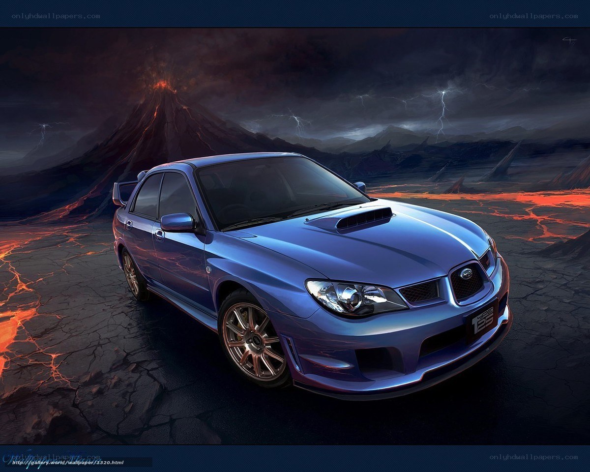 Blue car on volcanic landscape