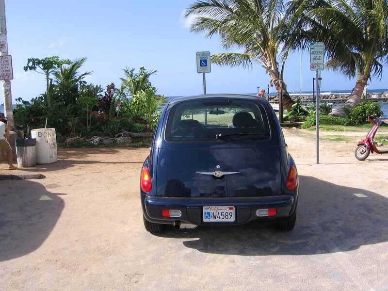 Blue car parked near beach