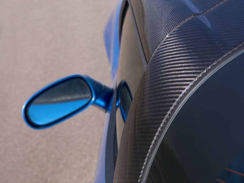 blue car side mirror
