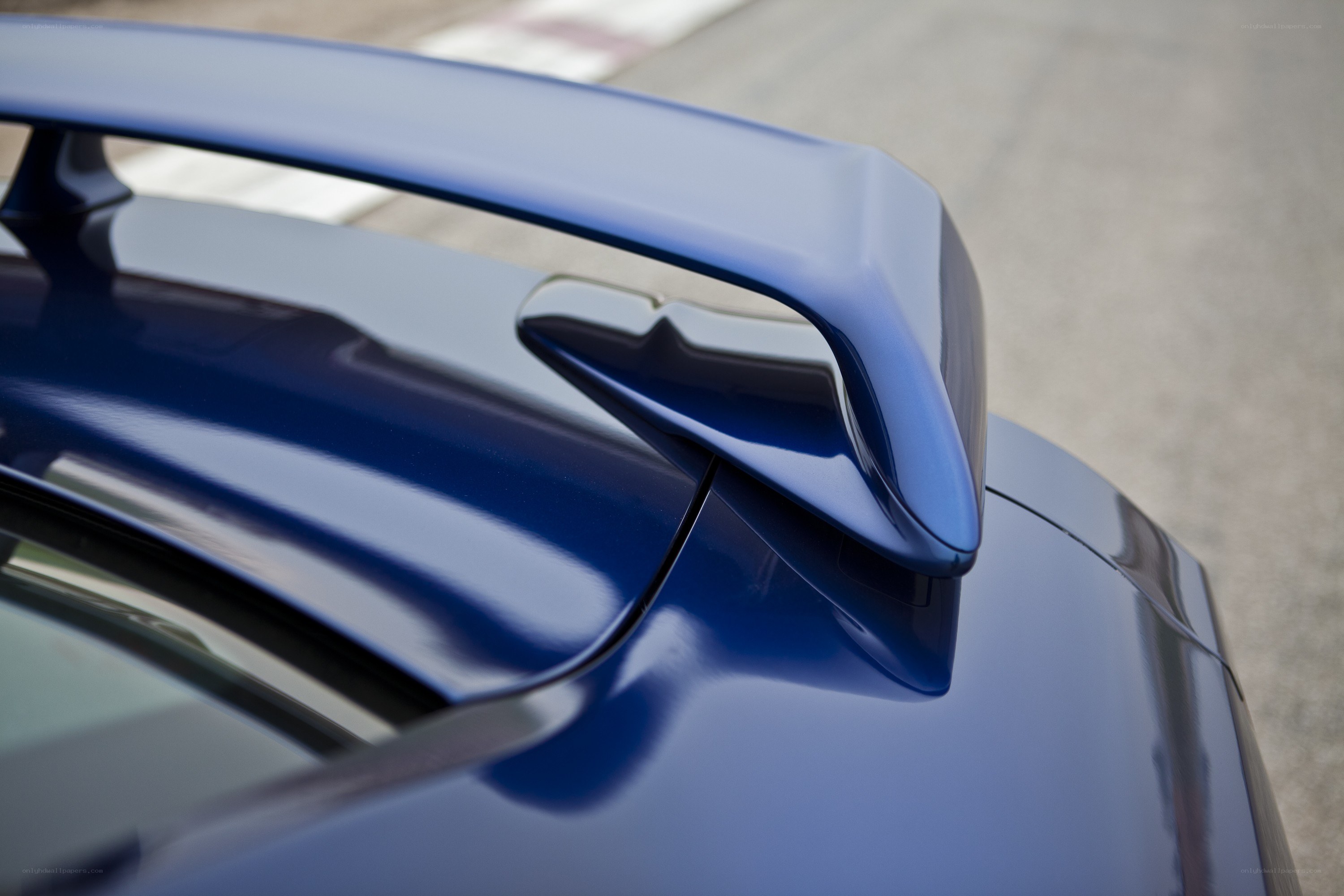 blue car spoiler detail