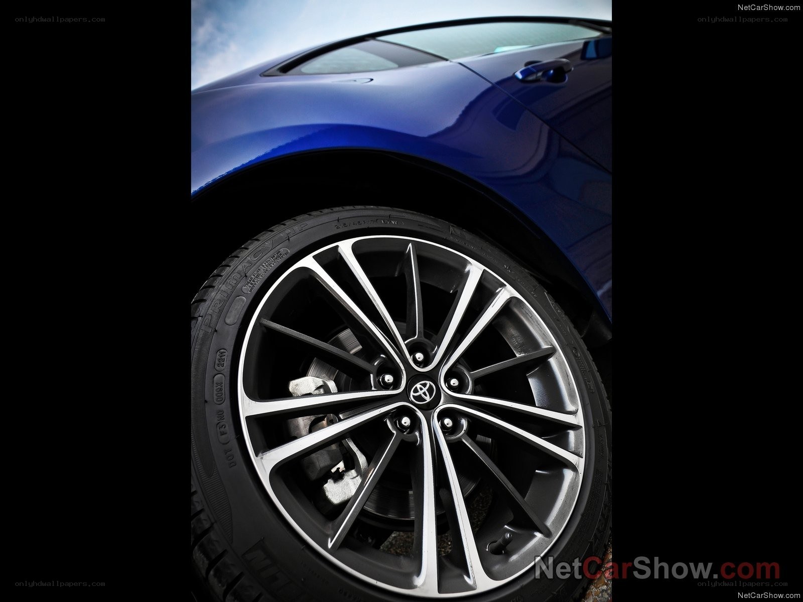 blue car wheel close-up