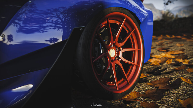 Blue Car Wheel — Dramatic, Autumn