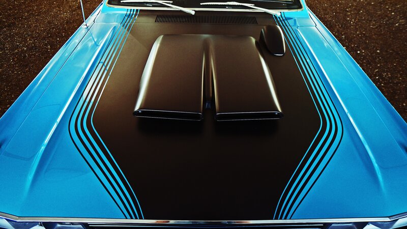blue car with black hood