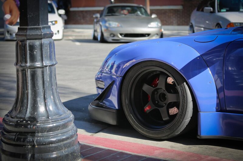 Blue car with custom wheels