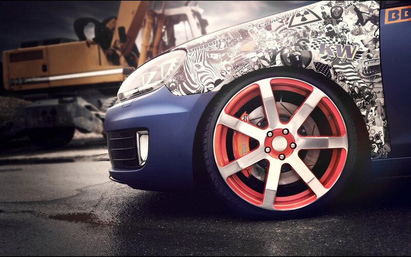Blue Car with Decals — Dramatic