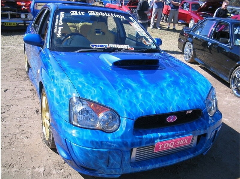 Blue Car with Flame Paint