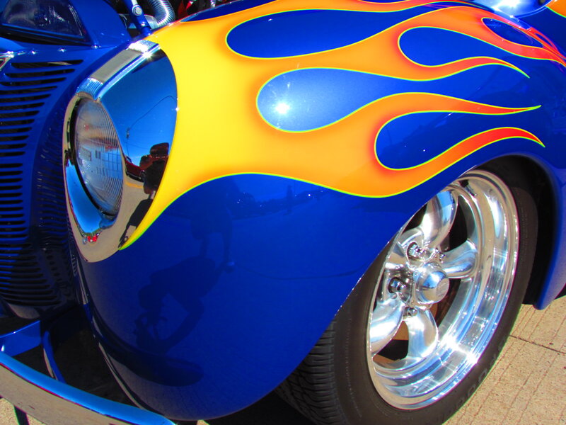 Blue Car with Flames — Vibrant
