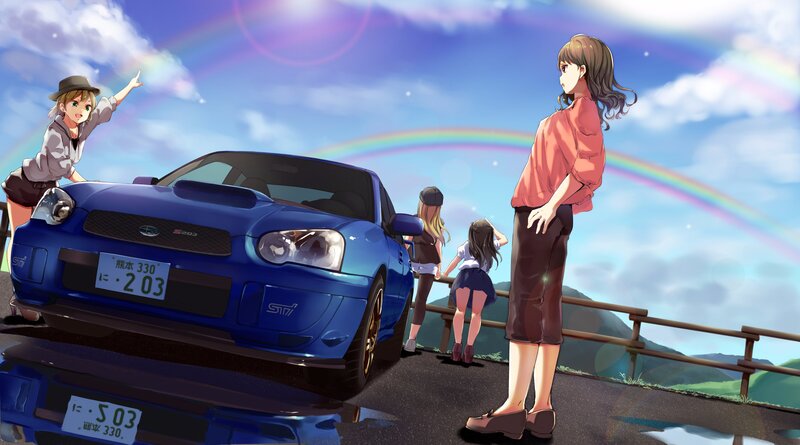 Blue Car with Girls