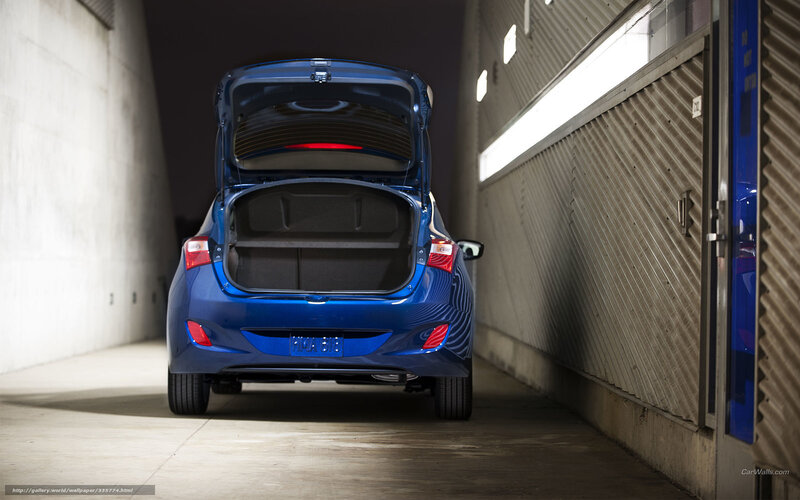 blue car with open trunk