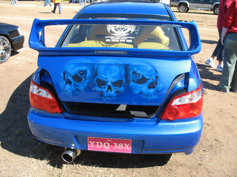 Blue Car with Skulls
