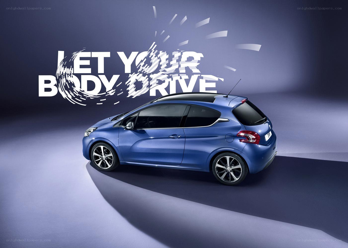 Blue car with slogan