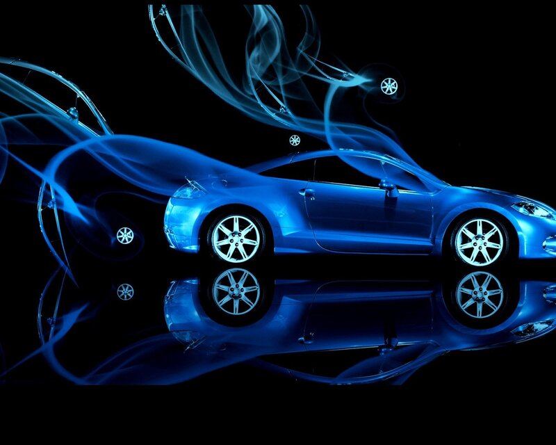 Blue car with smoke effect