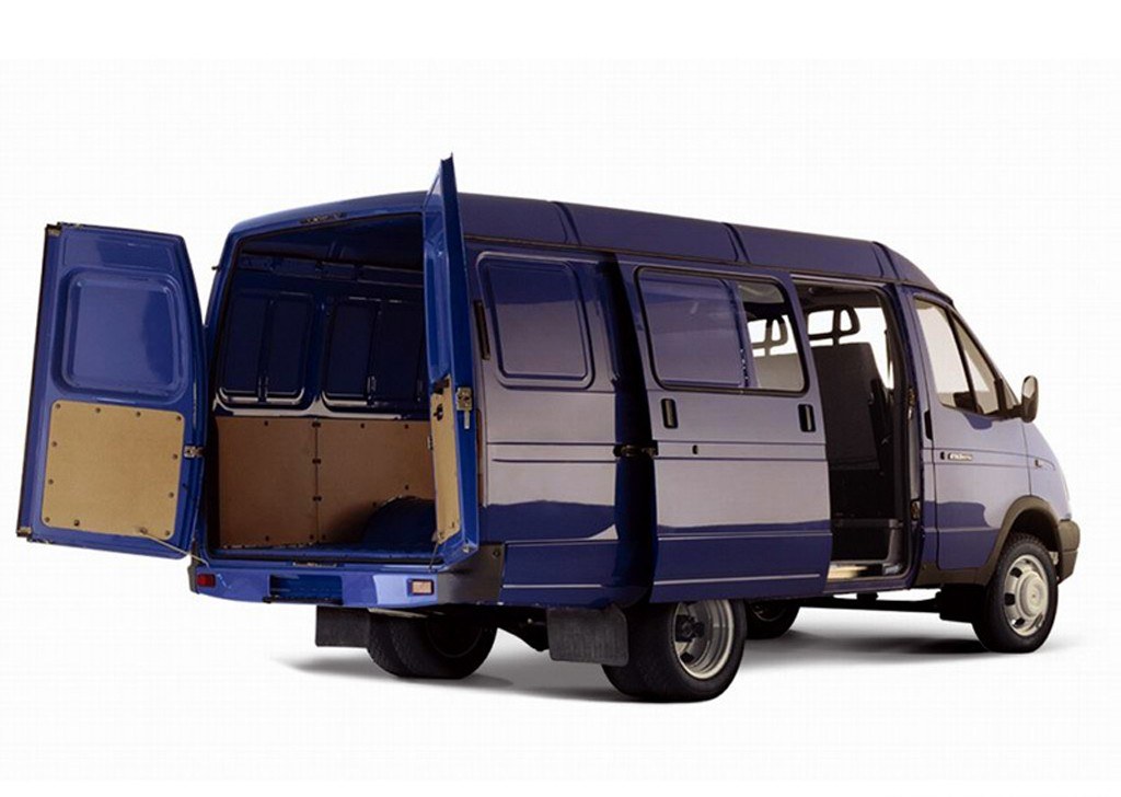Blue cargo van with open doors