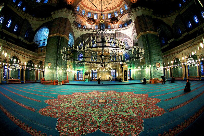 Blue Carpeted Mosque Interior — Serene, Night