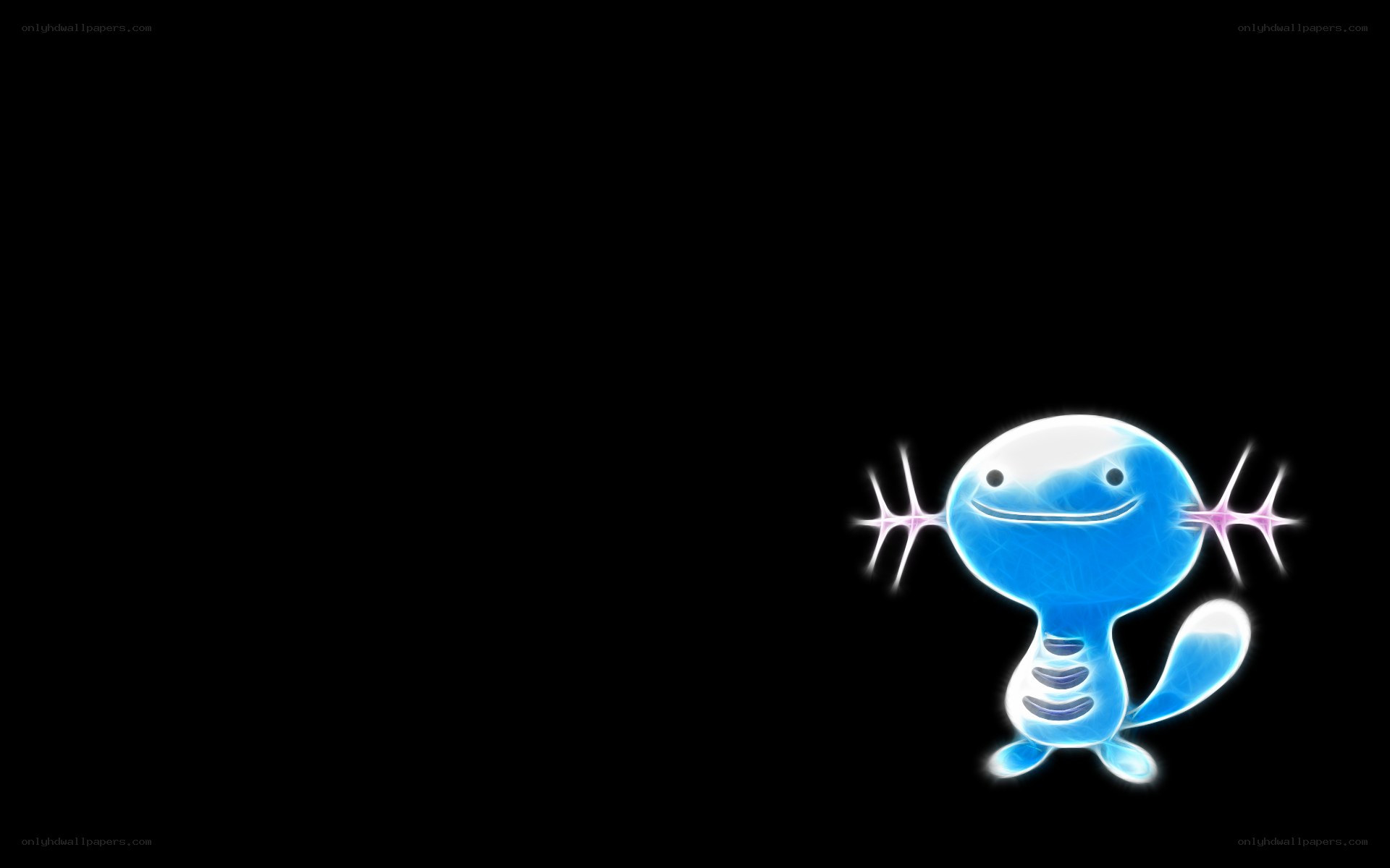 Blue cartoon character on black