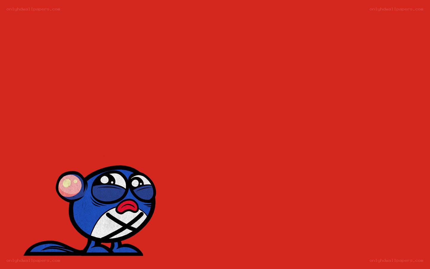 blue cartoon character on red