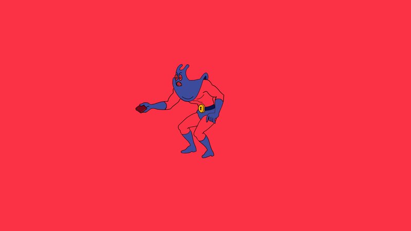 Blue Cartoon Character — Red