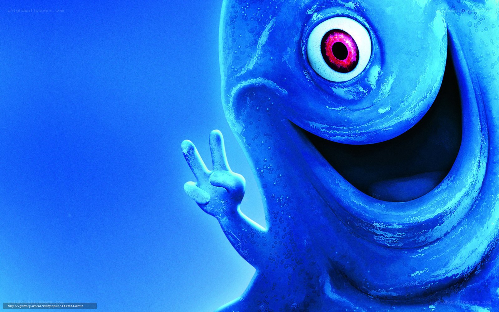 blue cartoon character waving