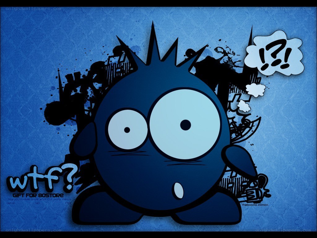 blue cartoon character with question marks