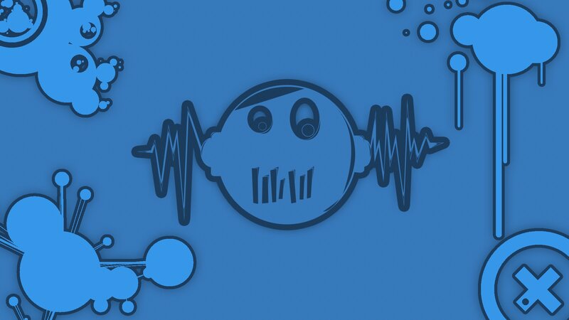 blue cartoon character with sound waves