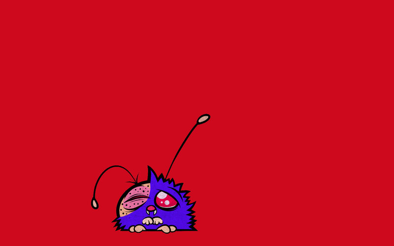 blue cartoon creature on red