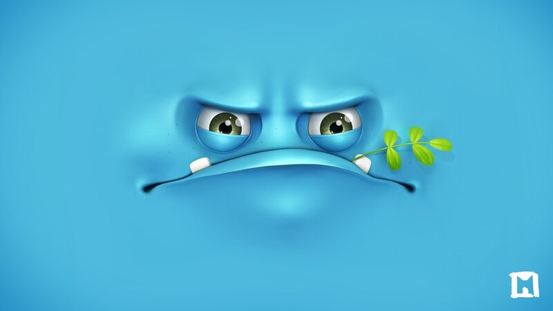 Blue Cartoon Face — Neutral, Digital Art
