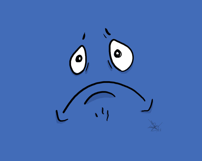 Blue Cartoon Face — Sad