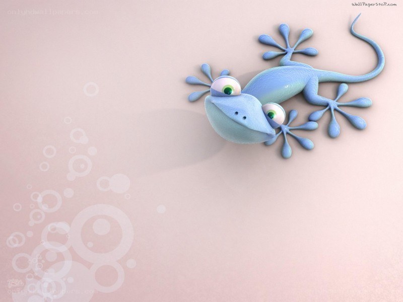 blue cartoon gecko on pink