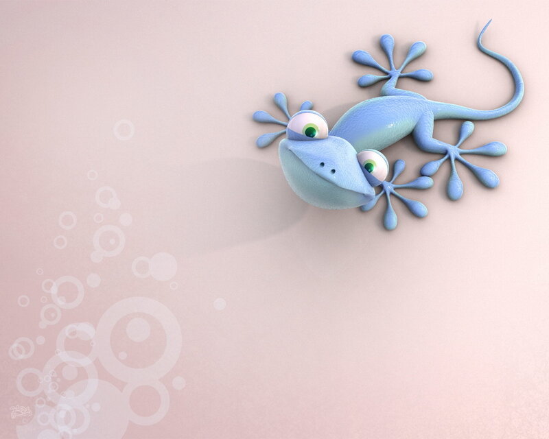 blue cartoon gecko on pink