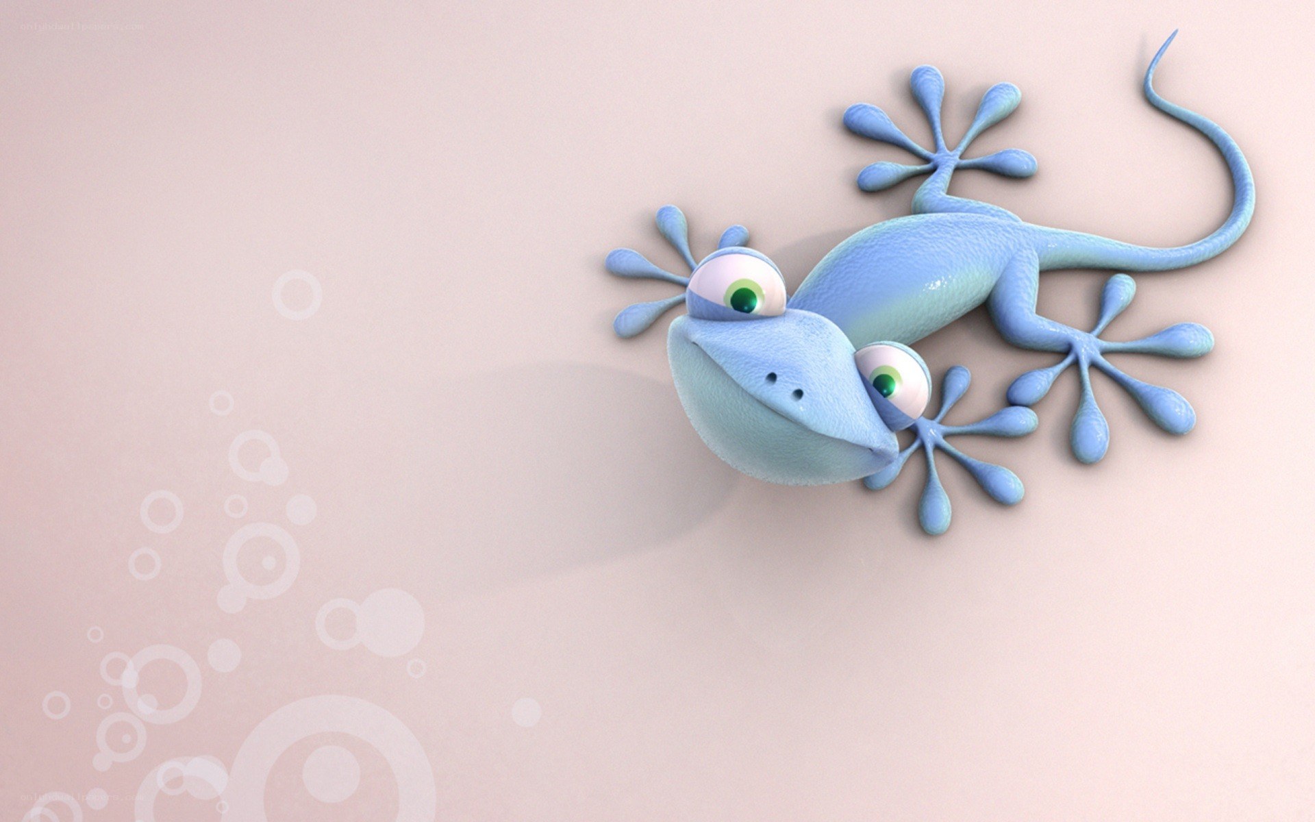 blue cartoon gecko on wall