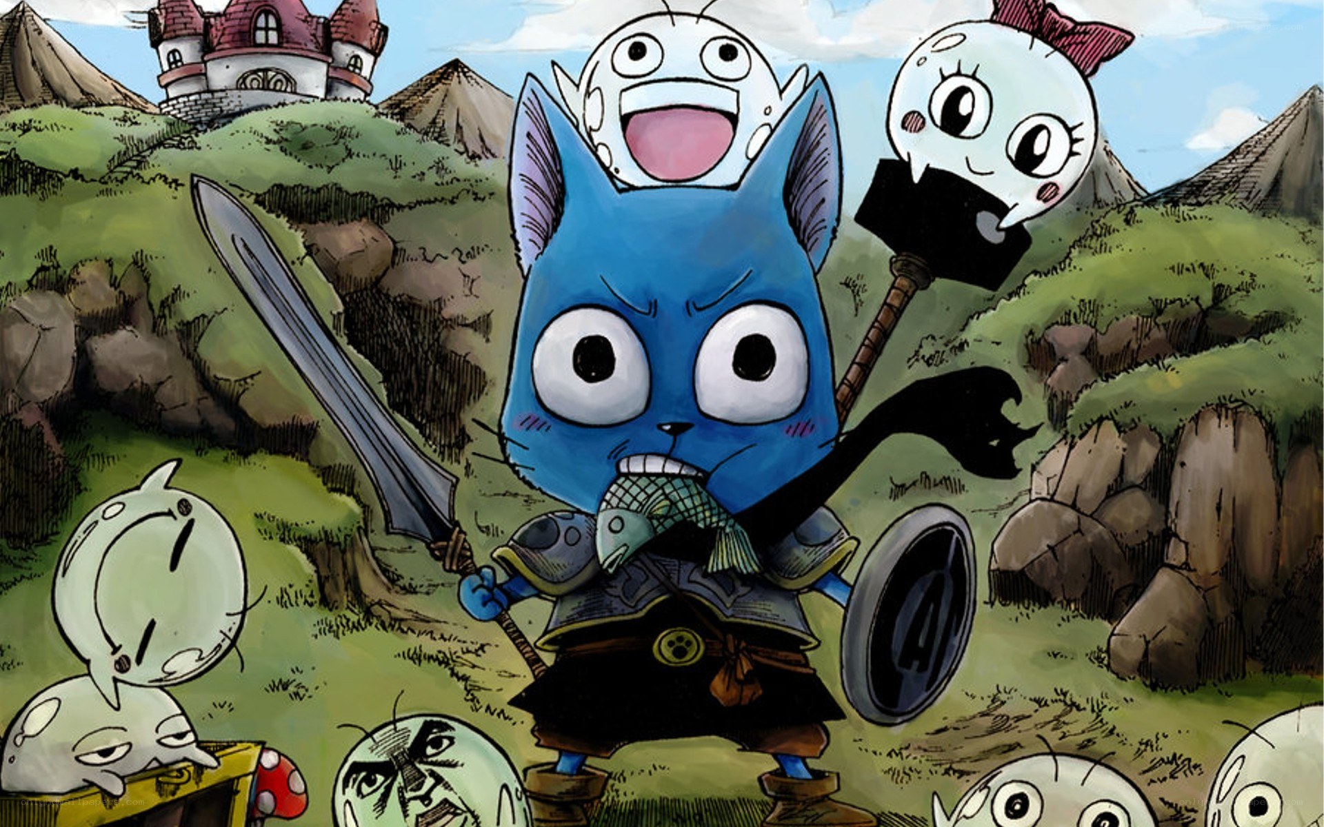 Blue cat warrior with fish