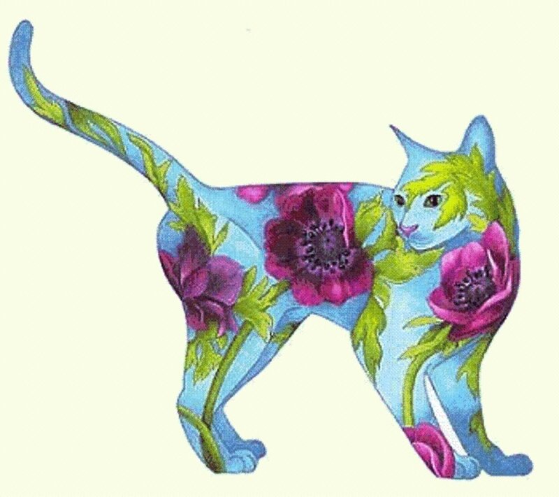 Blue Cat with Flowers
