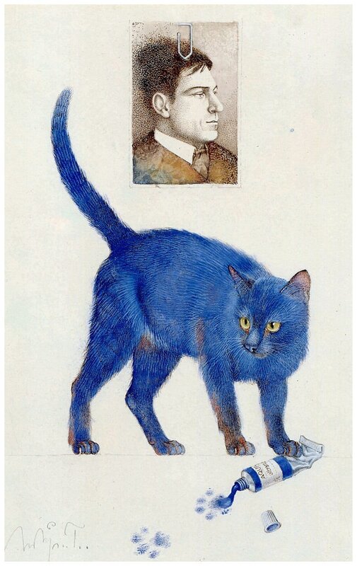 Blue cat with portrait