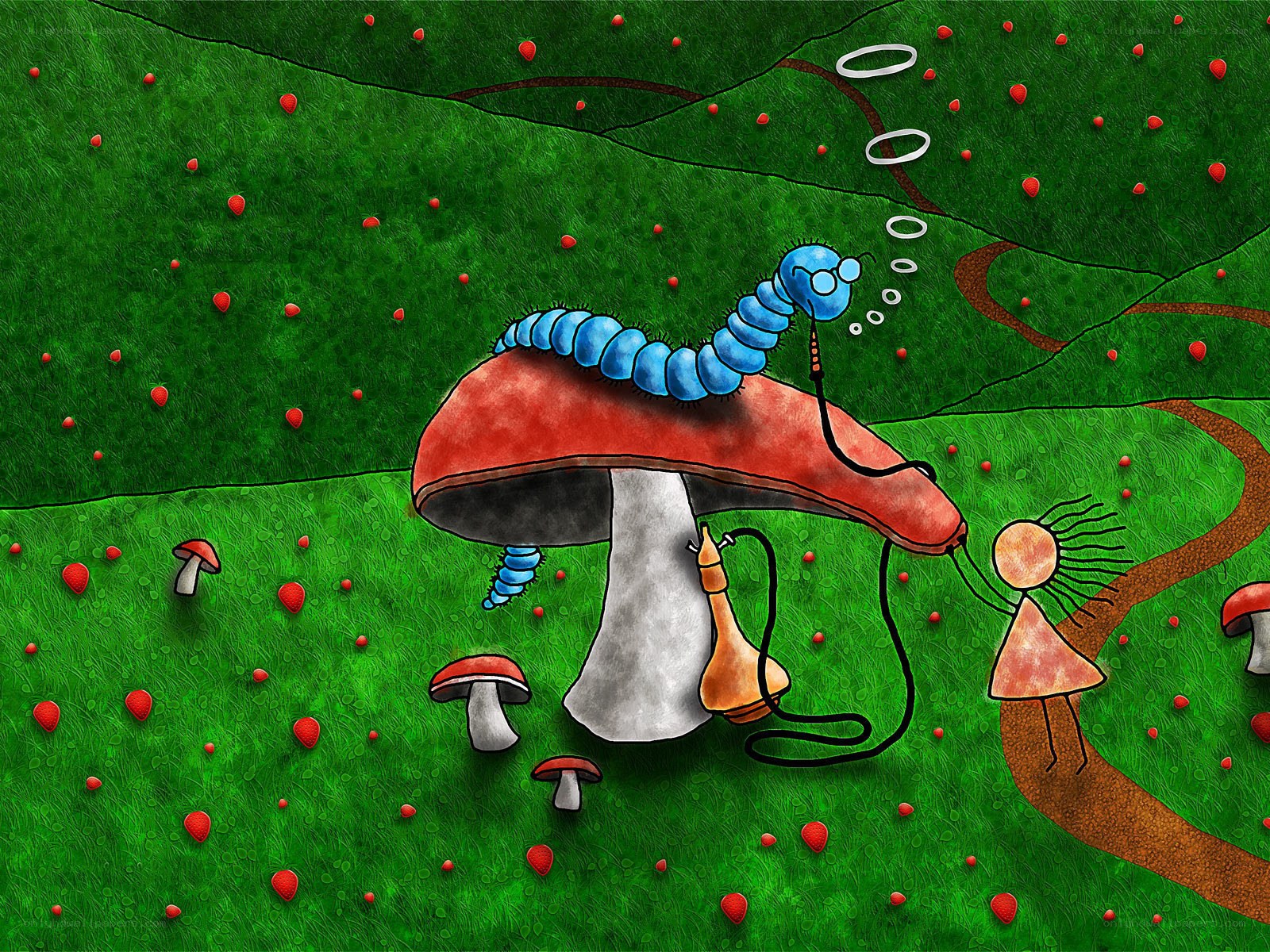 Blue caterpillar on mushroom