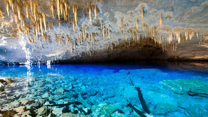 Blue Cave Pool — Serene, Photograph, Stalactites