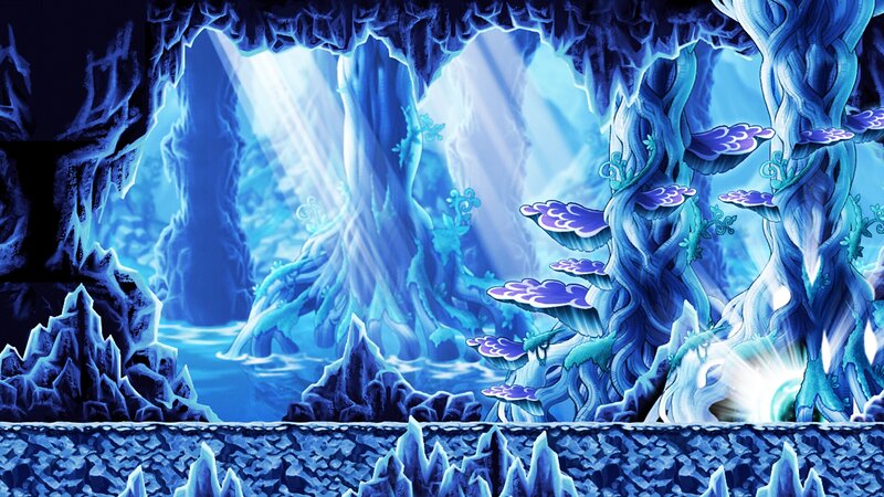 Blue Cave with Glowing Mushrooms