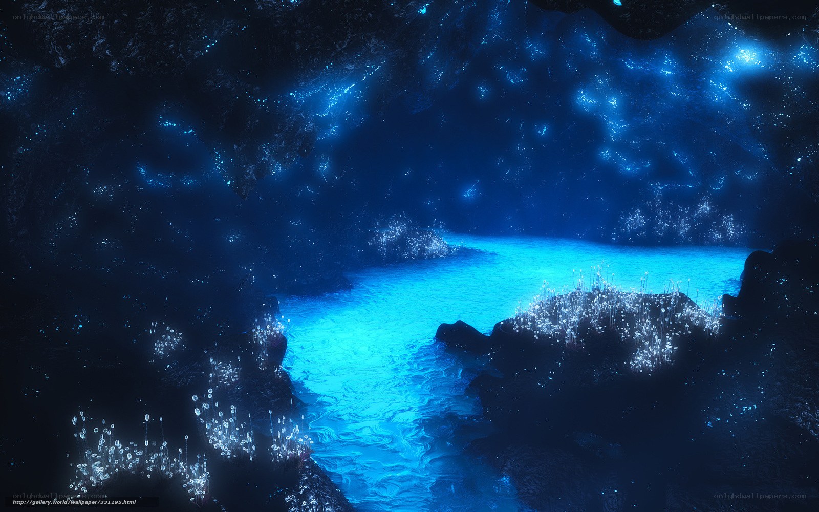 Blue cave with glowing water